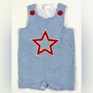 LITTLE WISHES Baby Boys’ Gingham‎ Seersucker Star Romper Americana Size 9-12M